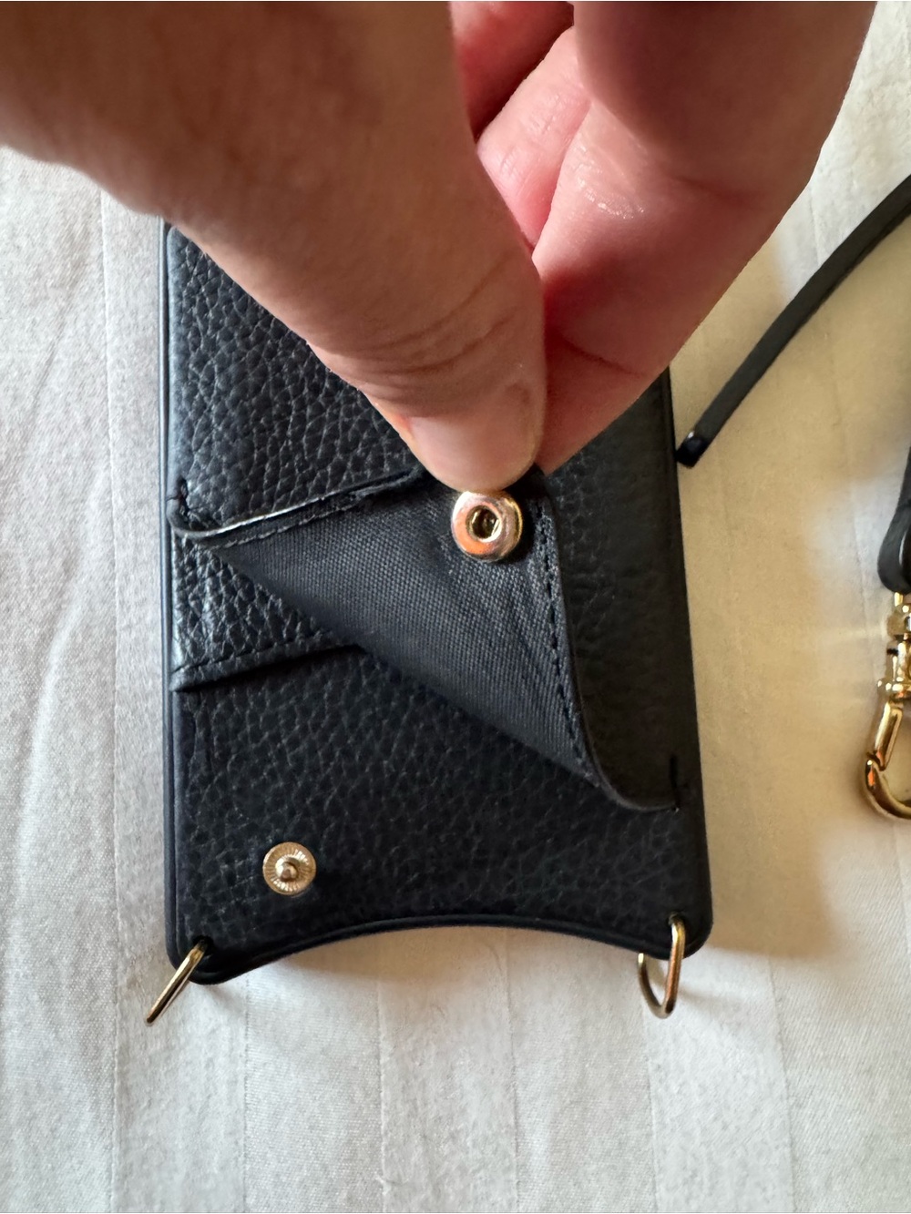 Bandolier Emma Black Leather Phone Crossbody Case, Gold Hardware-iPhone 13pro - Picture 8 of 9